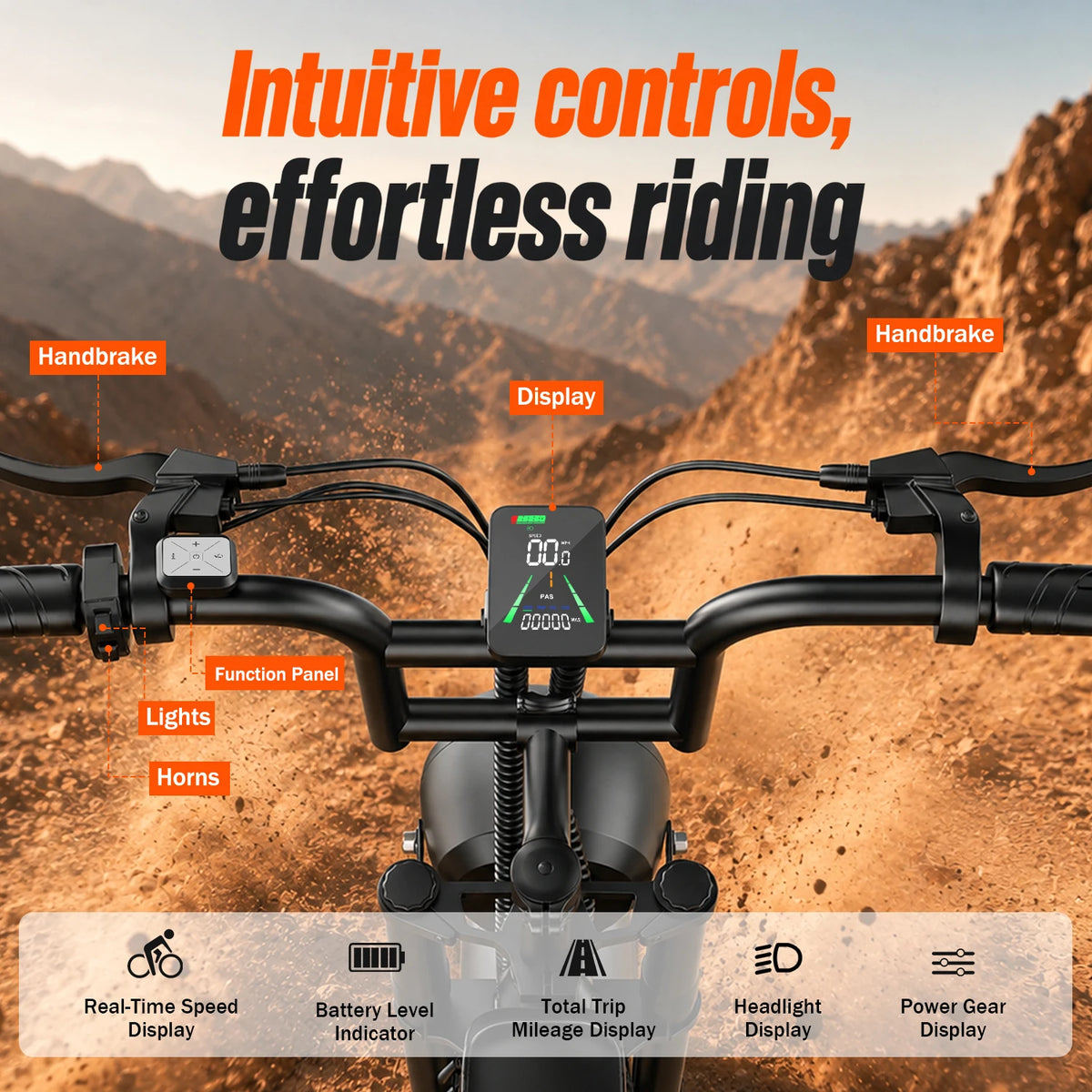 ASKGO Adult Electric Bike, 2000W Power 28MPH Max Speed Electric Mountain Bike, 48V 20AH, 65Miles Range, 16" Fat Tire Off‑Road