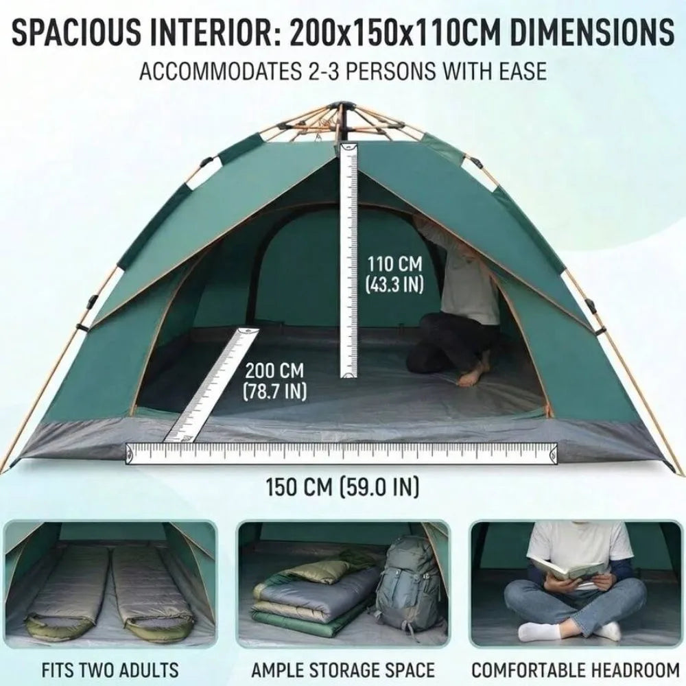 Portable Waterproof Camping Tent with Carry Bag, Windproof Dome Outdoor Shelter with Ventilation Windows, Easy Setup Double Layer Rainproof Tent for 4 Person, Lightweight Backpacking Tent with Mesh Windows and Storage Pockets