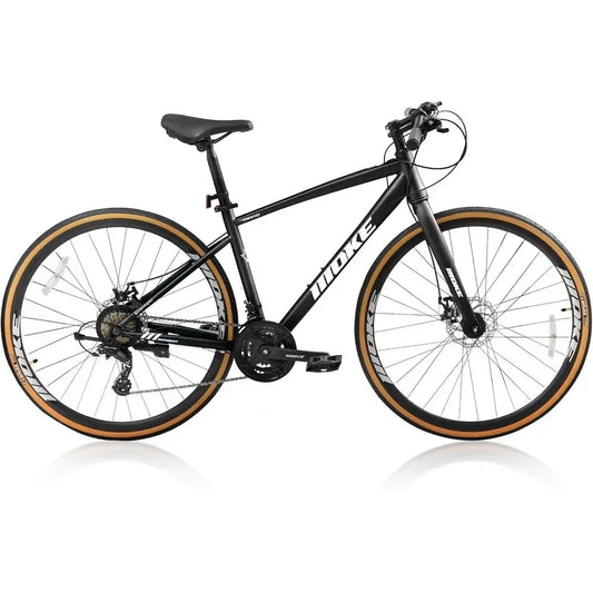 24-Speed 700C Wheel Hybrid Bike with Dual Disc Brakes, Trigger Shifting, Internal Wiring - Lightweight City Commuter for Men & W
