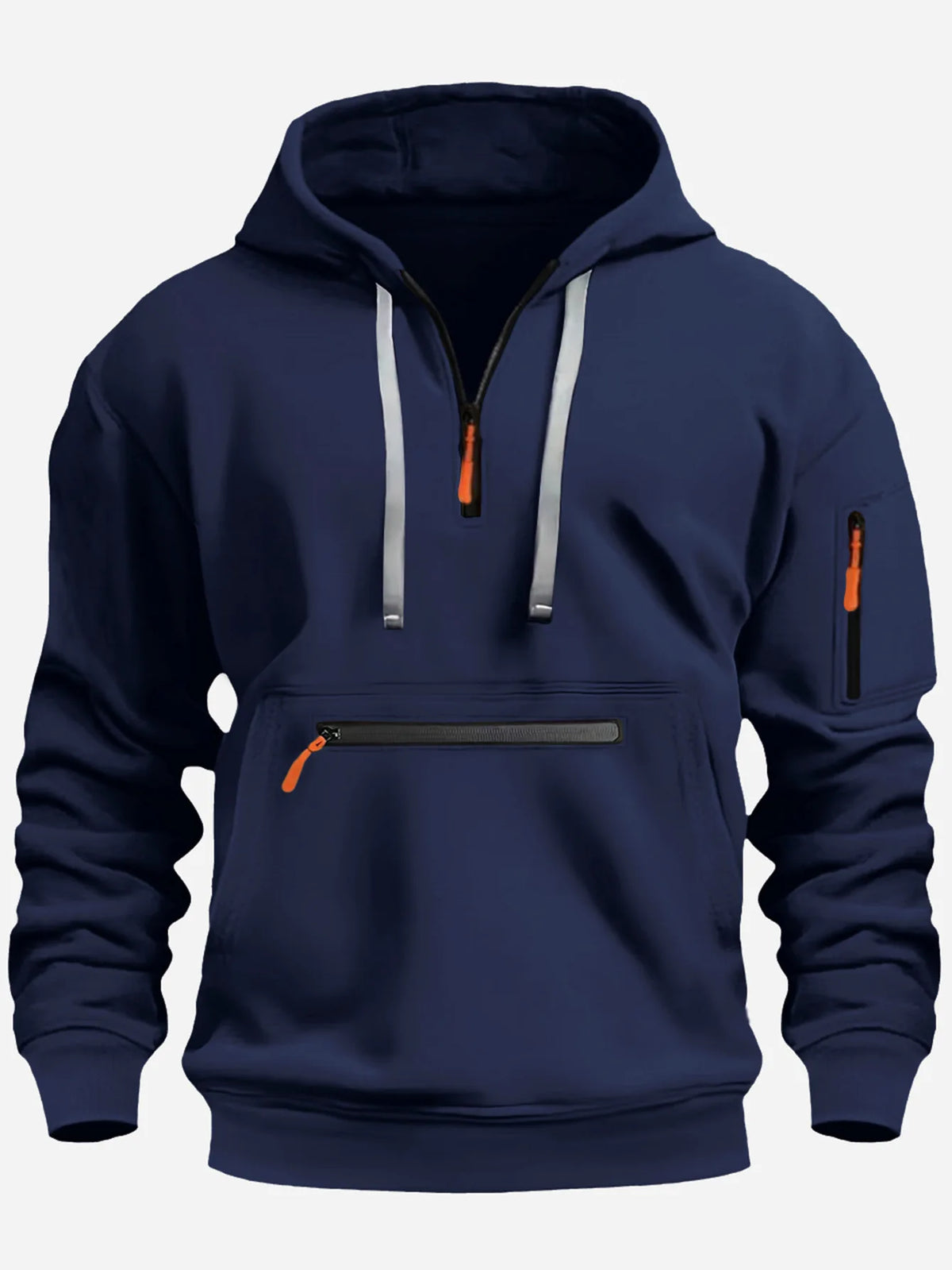 2024 Men's Hooded Sweater Leisure Sports Pullover Retro Harajuku Long Sleeve Zipper Multi-pocket Casual Loose Coat Street Wear