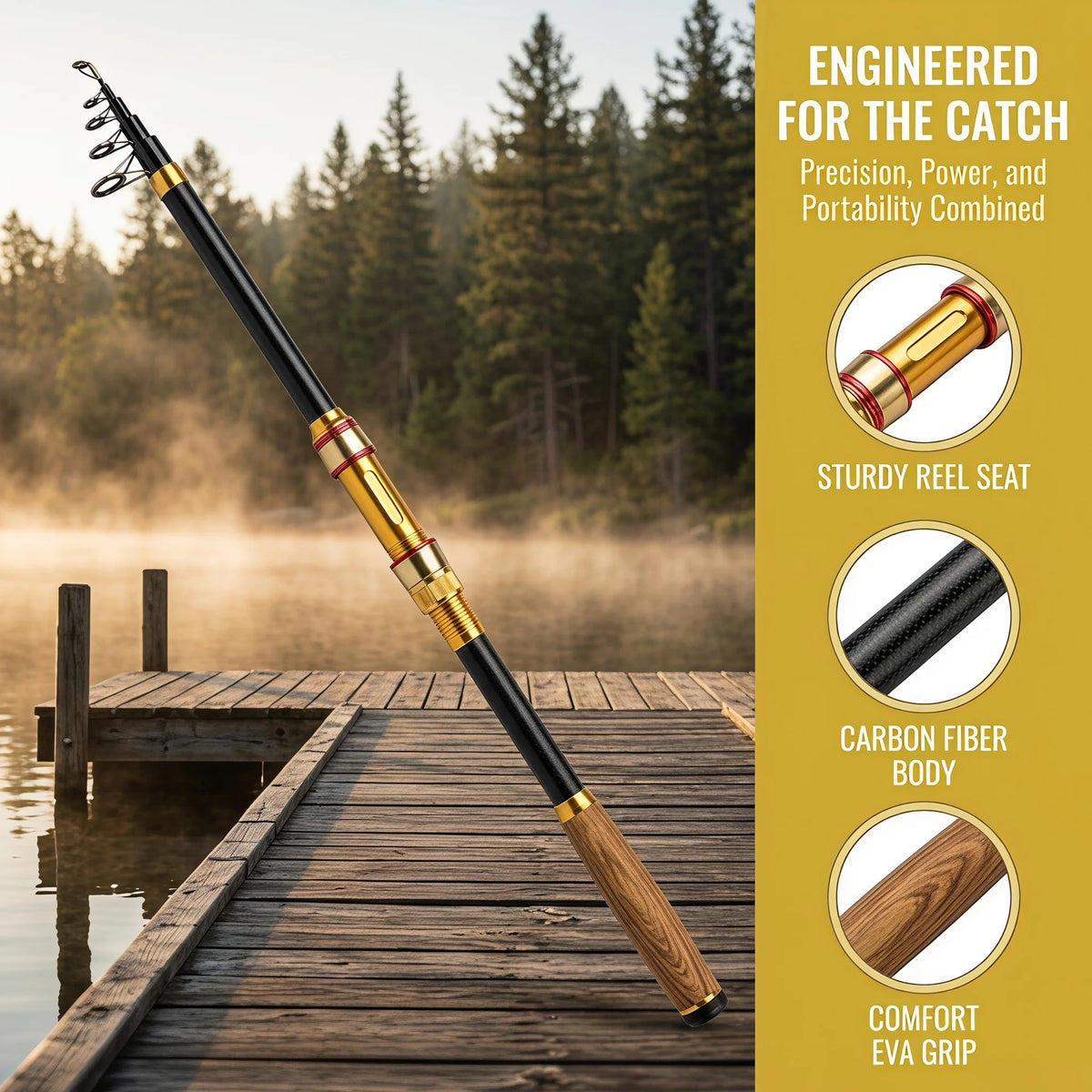 Multi Sizes Telescopic Carbon Fishing Rod Wood EVA Grip Portable Travel Spinning Rod Lightweight Fishing Pole for Angler Gear