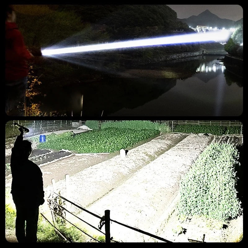850000000LM Most Powerful LED Flashlights Ultra Bright Long Range 5000M Torch Light Zoomable Portable Lamp With Bracket Light