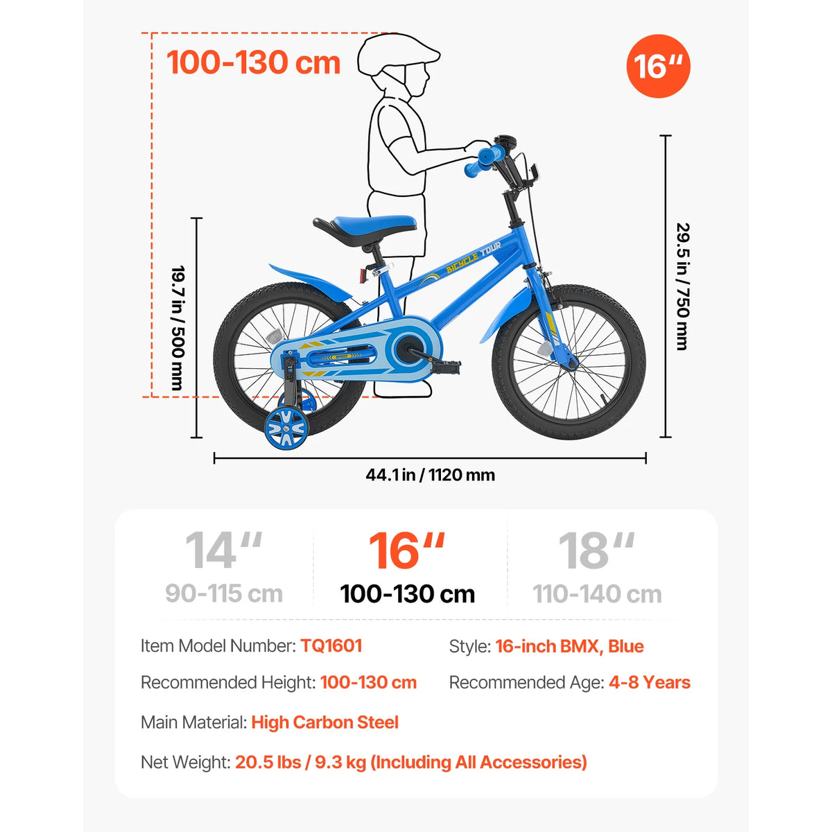 SucceBuy 14/16/18in Kids Bike BMX Style Children Bicycle with Training Wheels Toddler Bike for Boys & Girls Learning to Ride