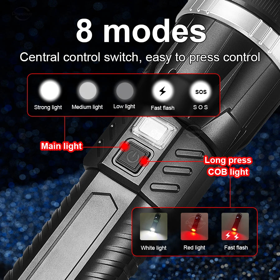 850000000LM Most Powerful LED Flashlights Ultra Bright Long Range 5000M Torch Light Zoomable Portable Lamp With Bracket Light