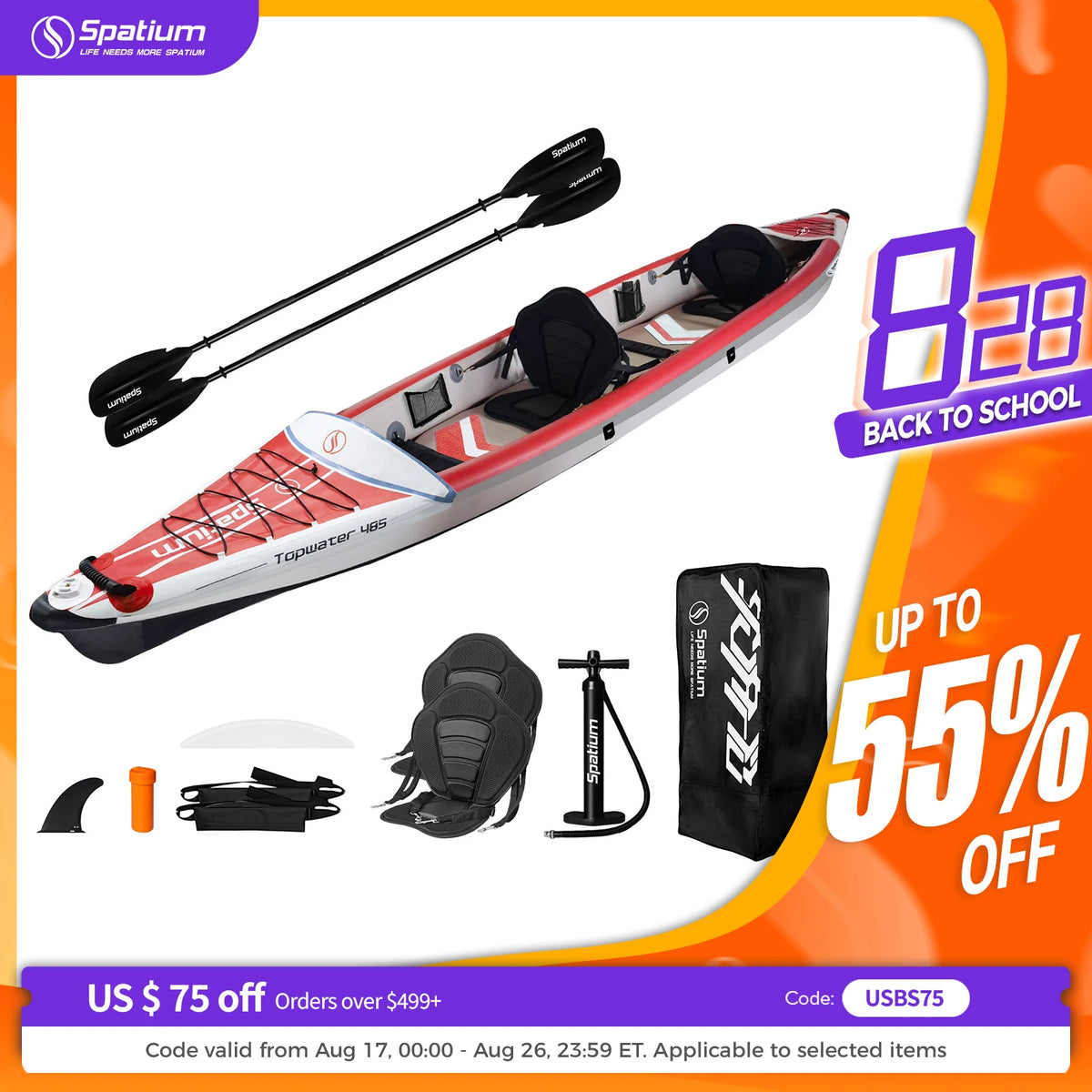 Spatium Inflatable Kayak PVC Fishing Boat 1-3 Person For Water Sports Surfing Rafting Touring Inflatable Kayak With Paddle,Seat