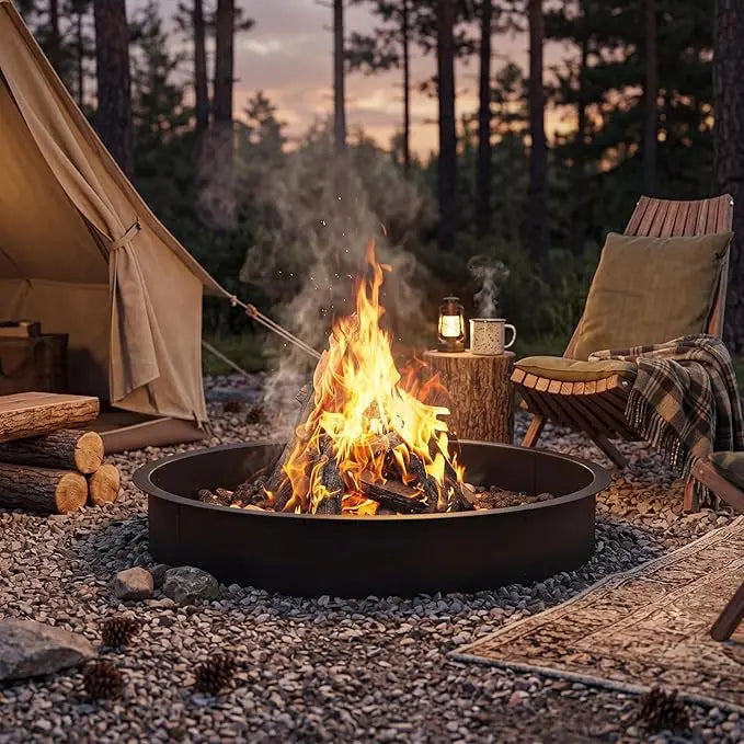 48/60 in Smokeless Metal Fire Pit Ring with Easy 8-Piece Iron Sheet Assembly, Ventilation Holes for Full Wood Burn, Painted Rust-Proof Steel,Camping Garden Backyard