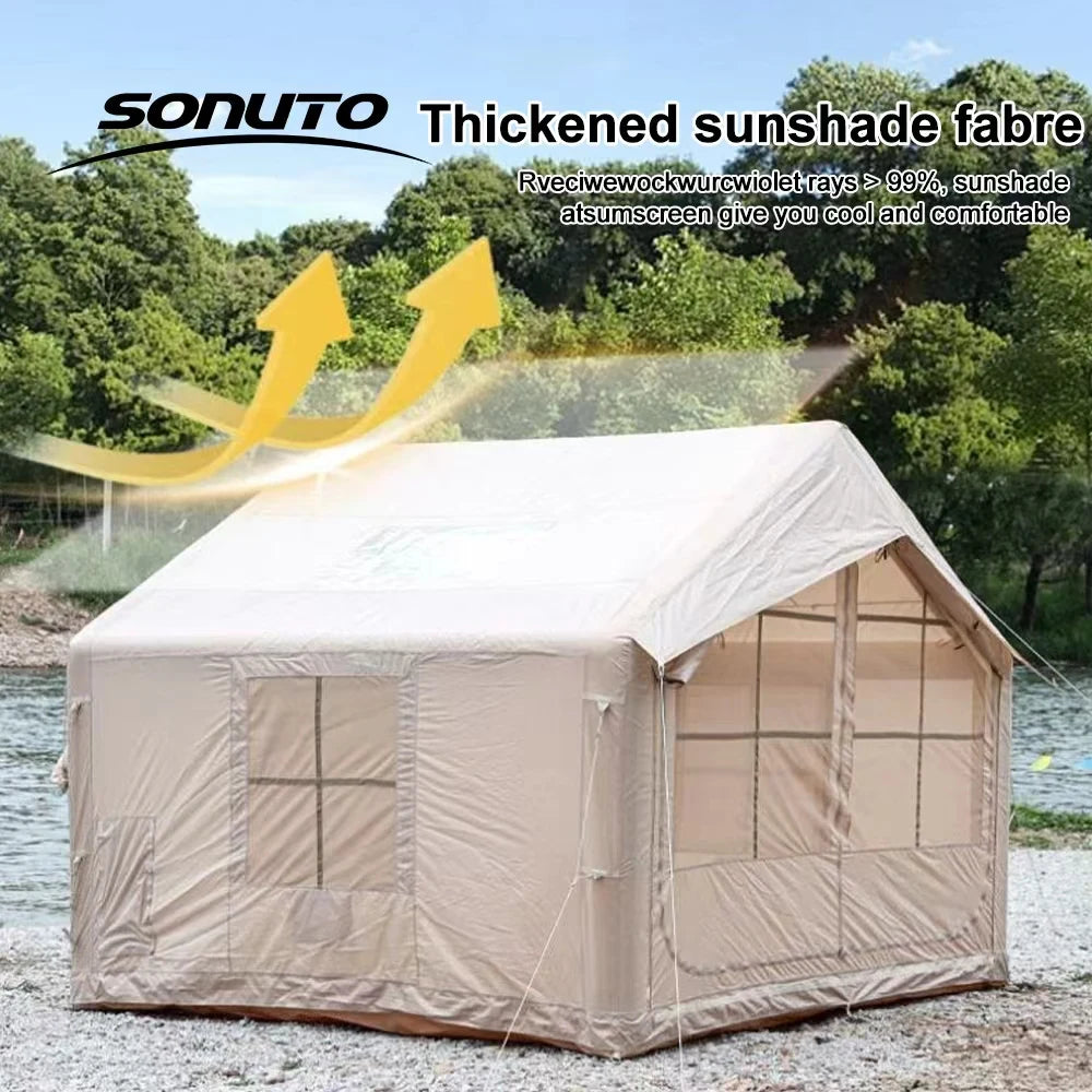 7.5㎡ Quick Setup Large Inflatable Tent with Pump Windproof 420D Oxford Fabric Instant Air Tent for Camping Beach Party Garden